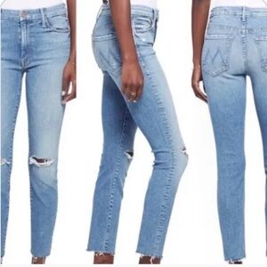 mother jeans high waisted  looker ankle fray